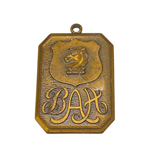 Koch Vintage Brass Unicorn Horse Emblem Pendant With BAX Script Inscription - Picture 2 of 6